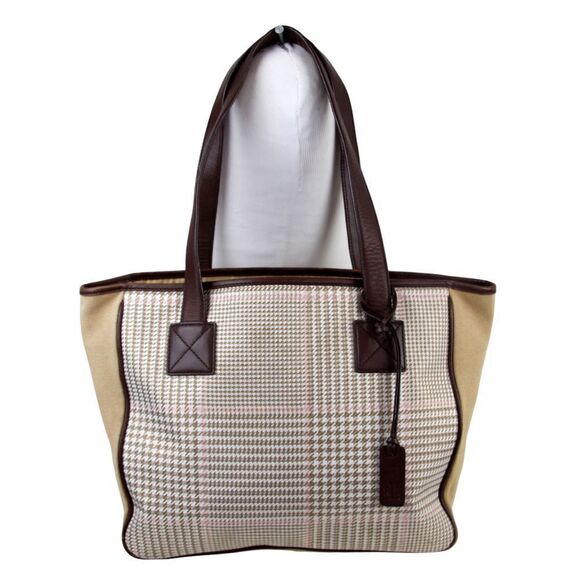 Ralph Lauren BEIGE FABRIC REAL LEATHER TRIM BUSINESS SHOULDER BAG HANDBAG PURSE - Picture 1 of 13